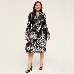 New Lane Bryant Split-Neck Fit & Flare Midi Dress Plus Size 26 Satin Kimono
